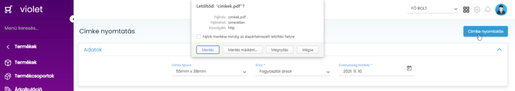 Címke letöltése értesítés
