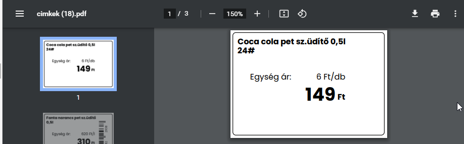Létrehozott címke minta